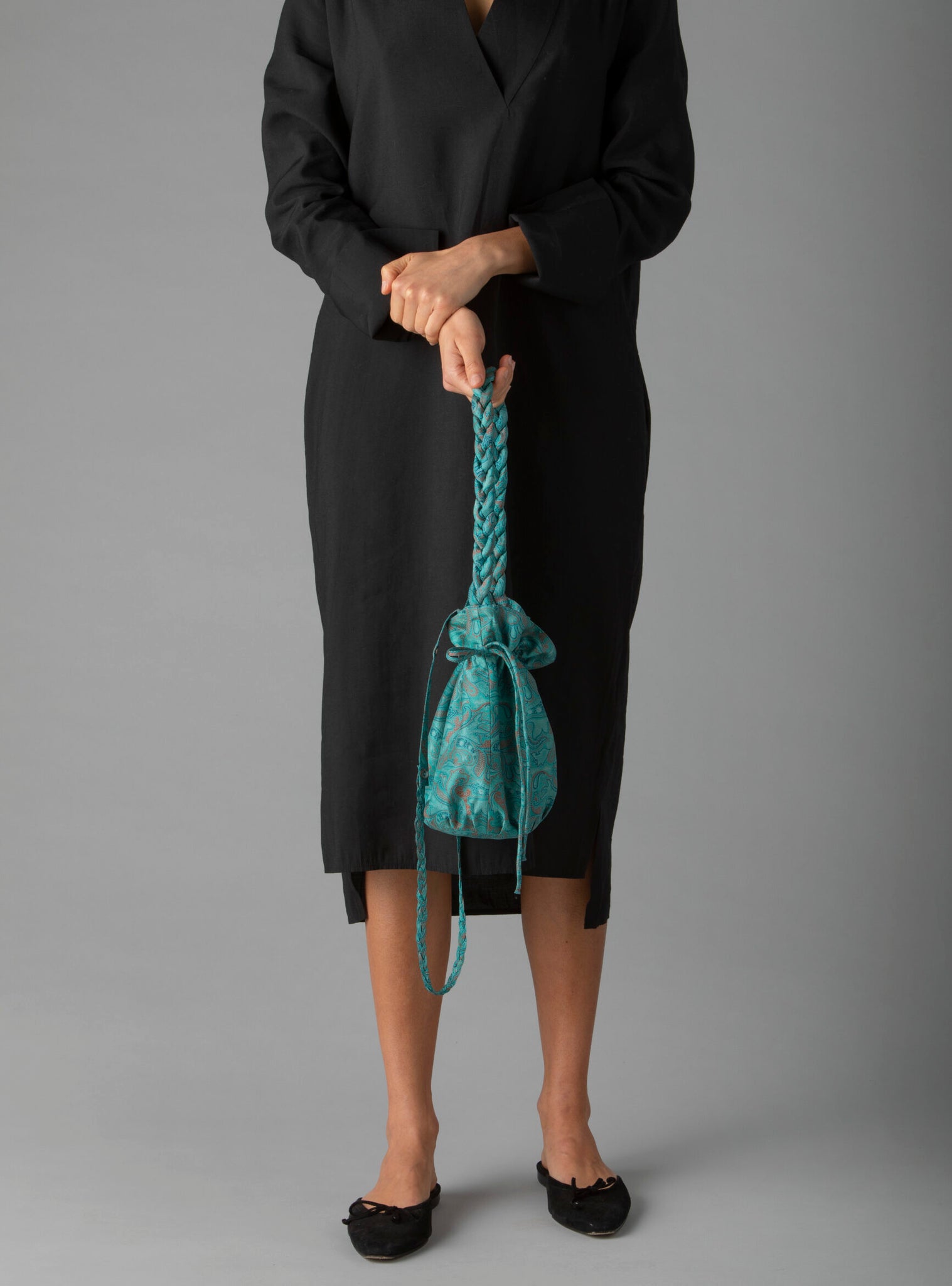 Damyanti Braided Silk Sari Pouch – Turquoise Paisley