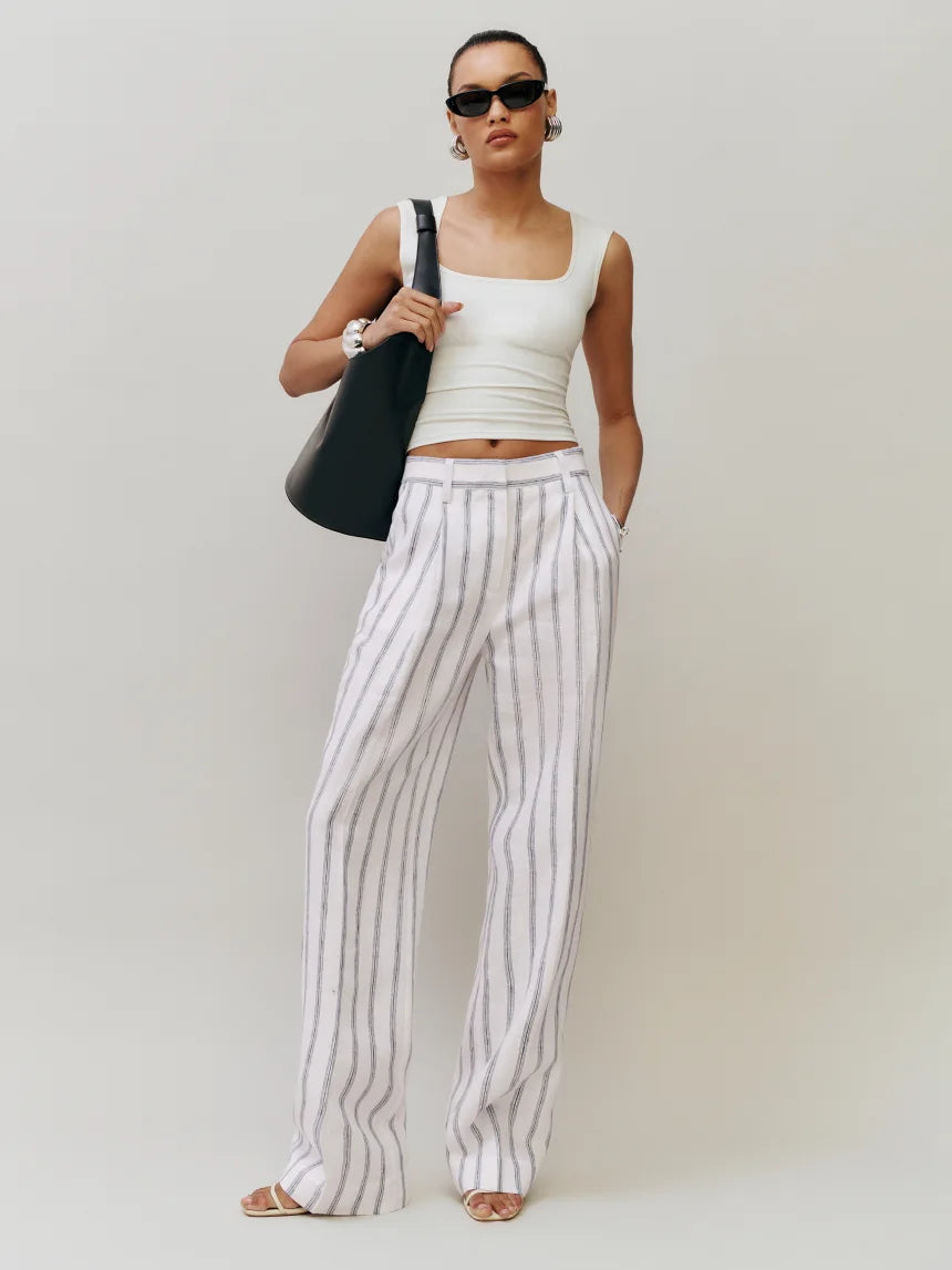 Alex Mid Rise Linen Pant - Harbor Stripes