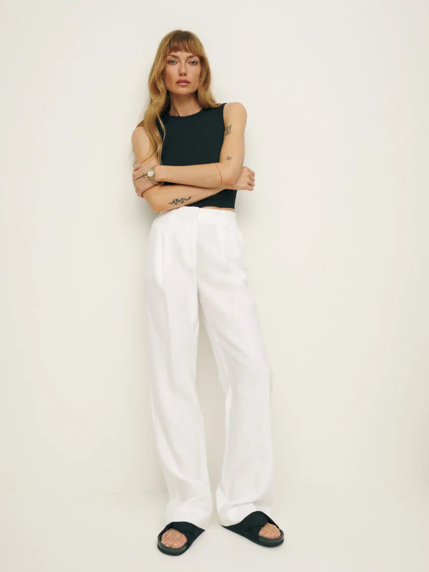 Alex Mid Rise Linen Pant - Harbor Stripes