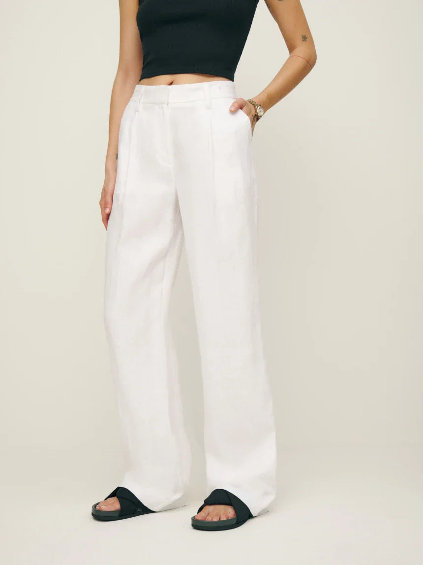 Alex Mid Rise Linen Pant - Harbor Stripes