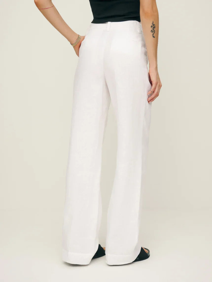 Alex Mid Rise Linen Pant - White