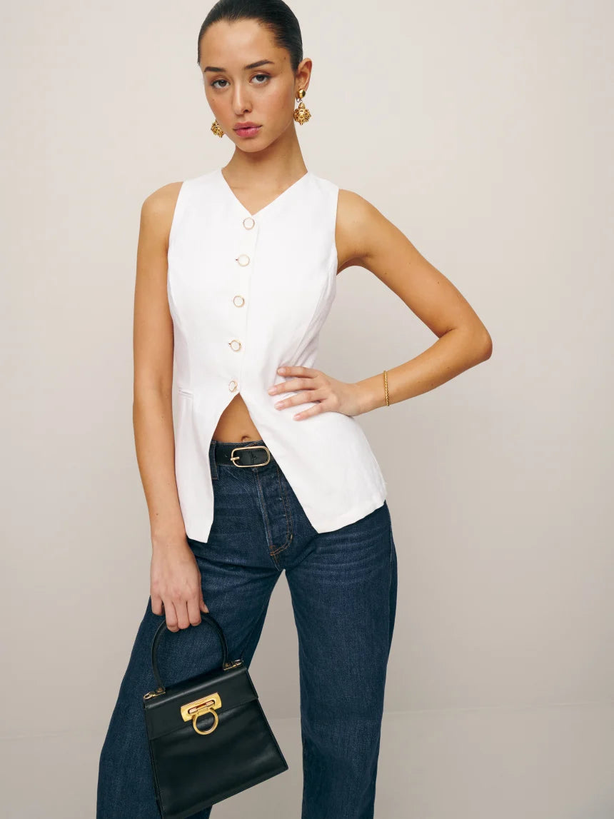 Aspen Linen Top - White