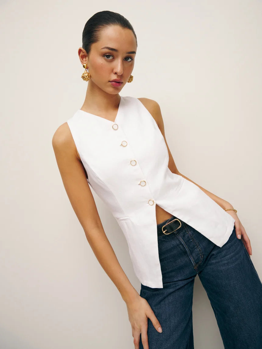 Aspen Linen Top - White