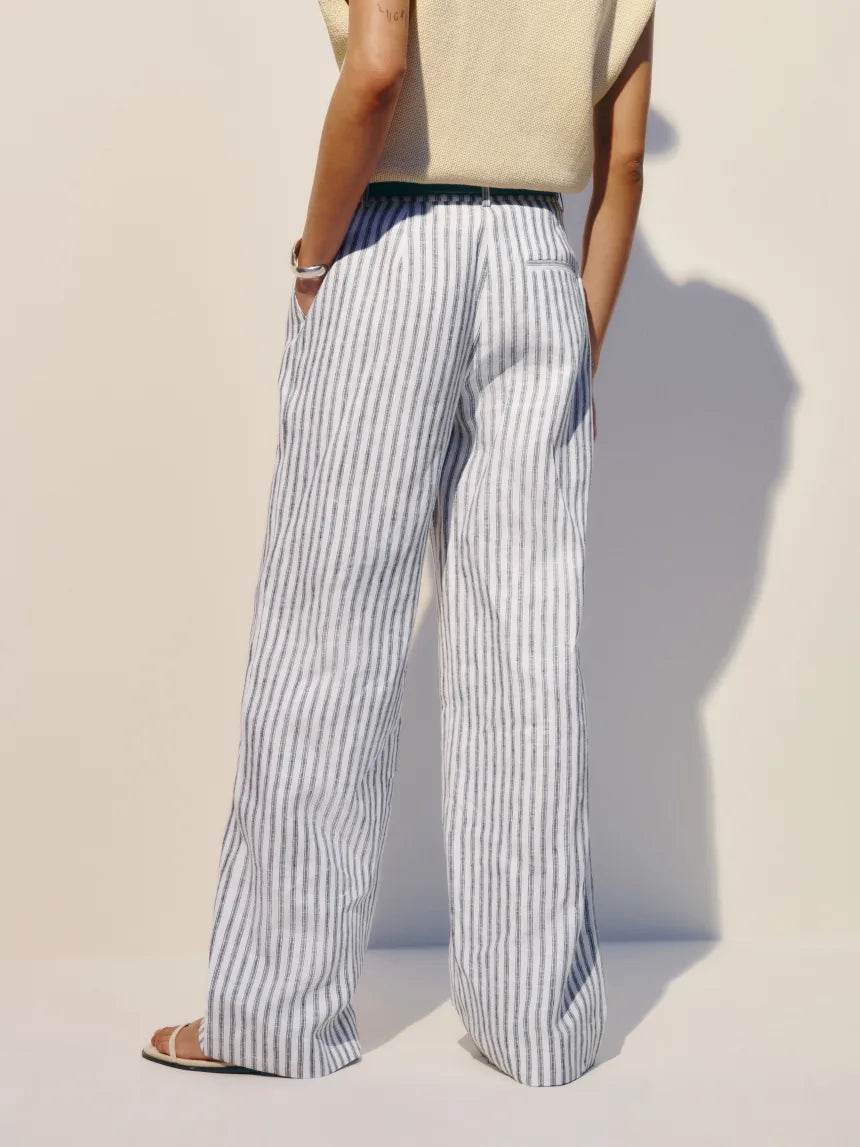 Carter Linen Mid Rise Pant - Antibes Stripes