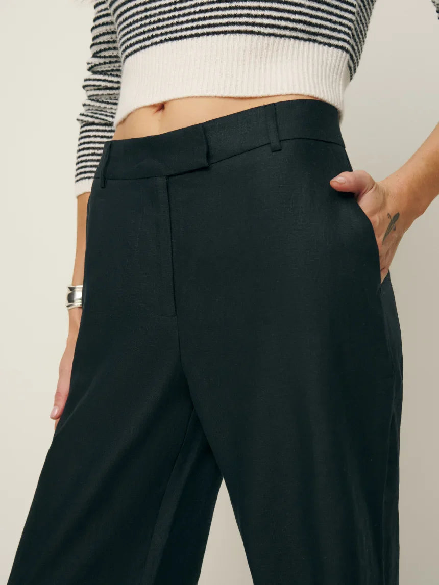 Carter Linen Mid Rise Pant - Black