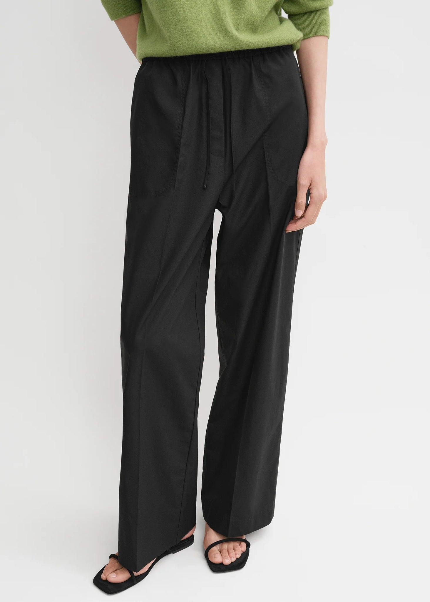 Cotton Drawstring Trousers - Black