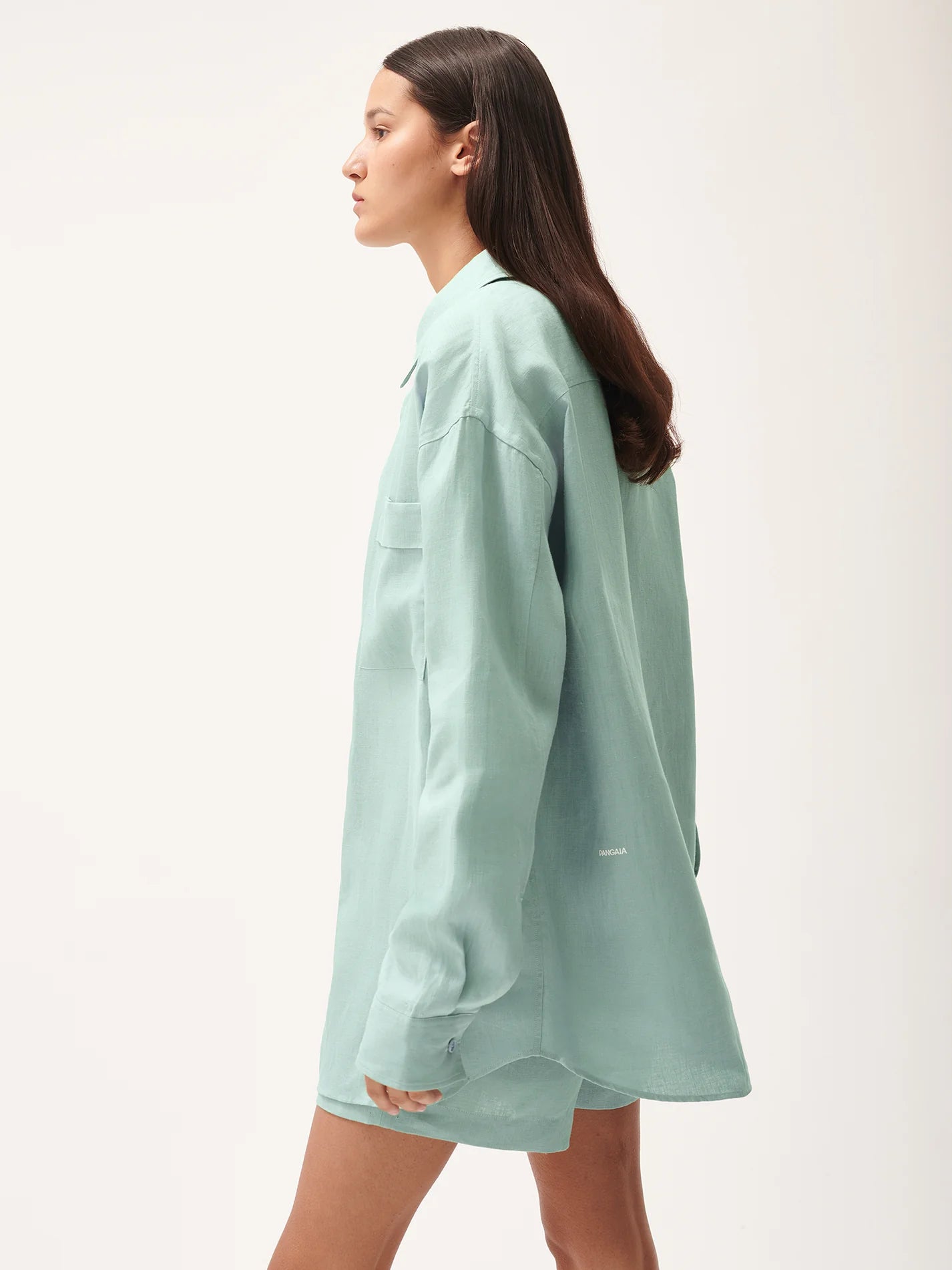 DNA Aloe Linen Collared Long Sleeve Shirt - Eucalyptus Blue