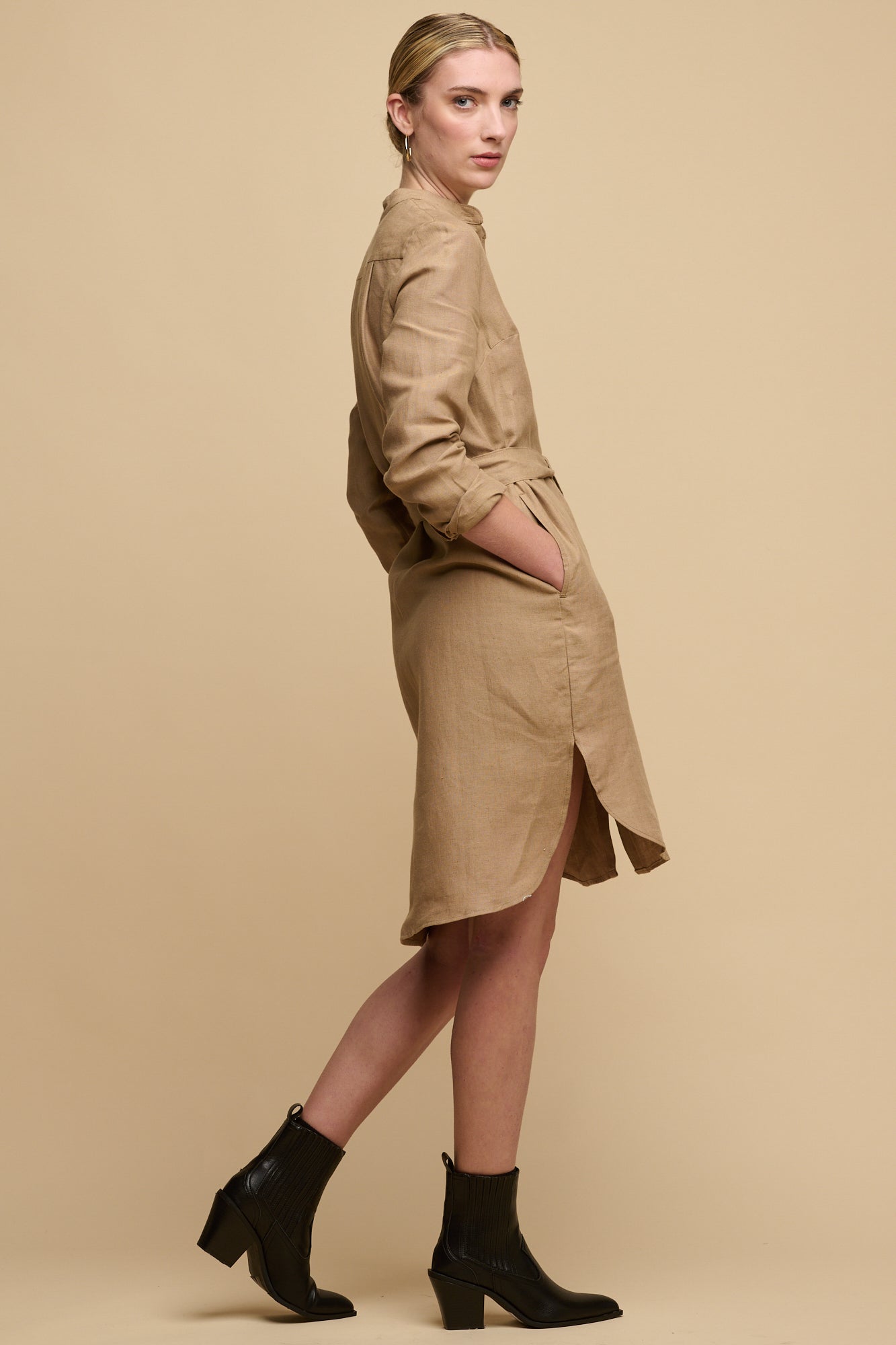 collarless dress shirt womens Women's Collarless Shirt Dress