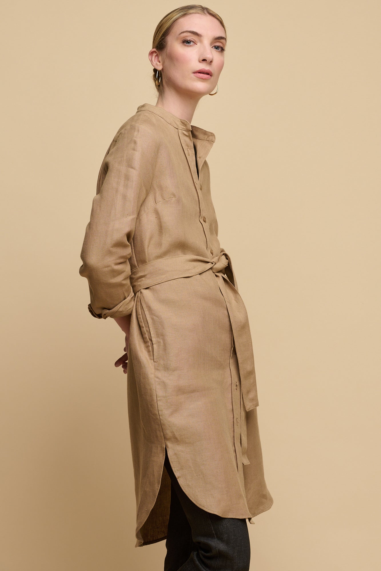 collarless dress shirt womens Women's Collarless Shirt Dress