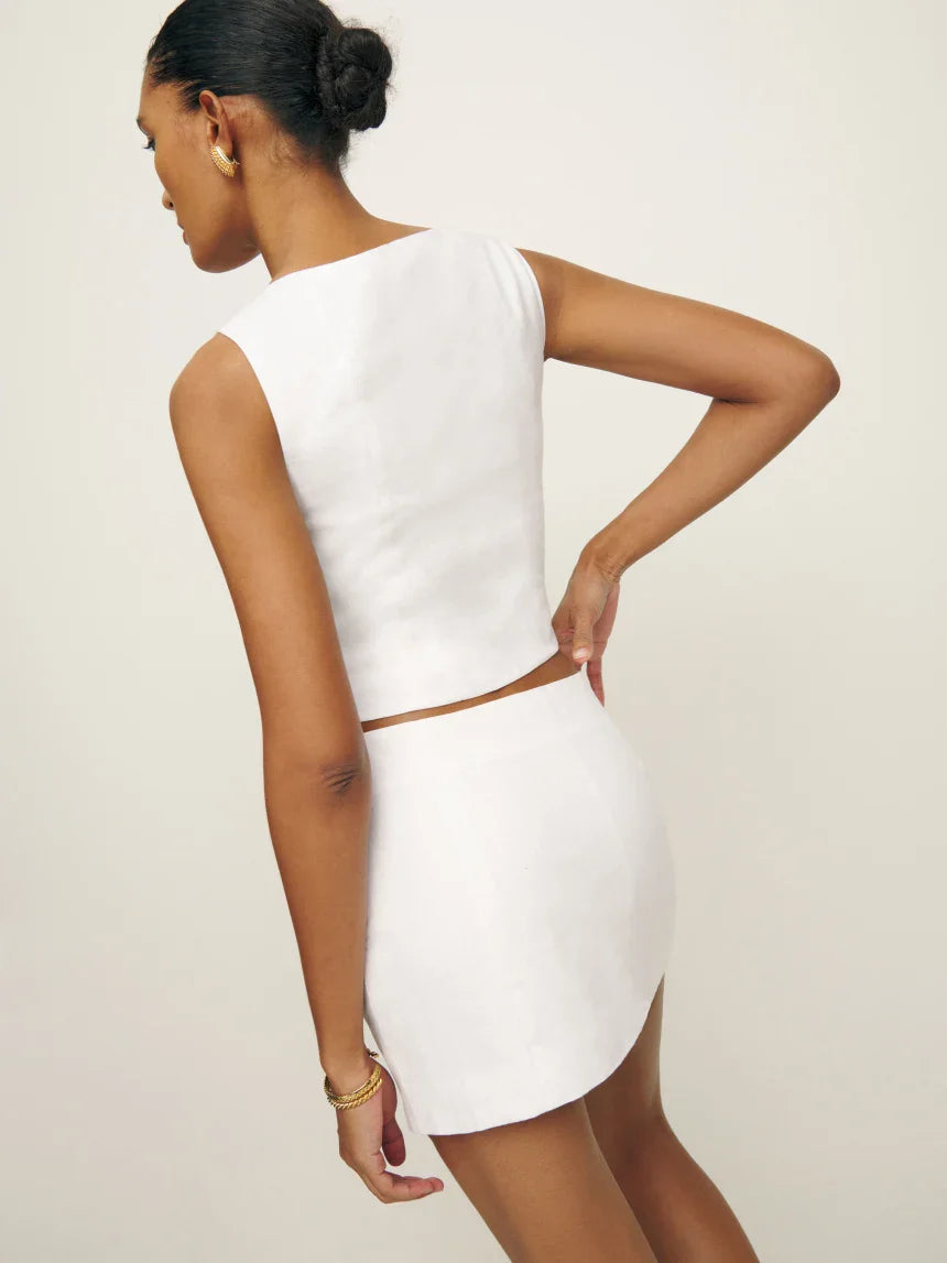 Grace Linen Two Piece - Sleeveless (White)