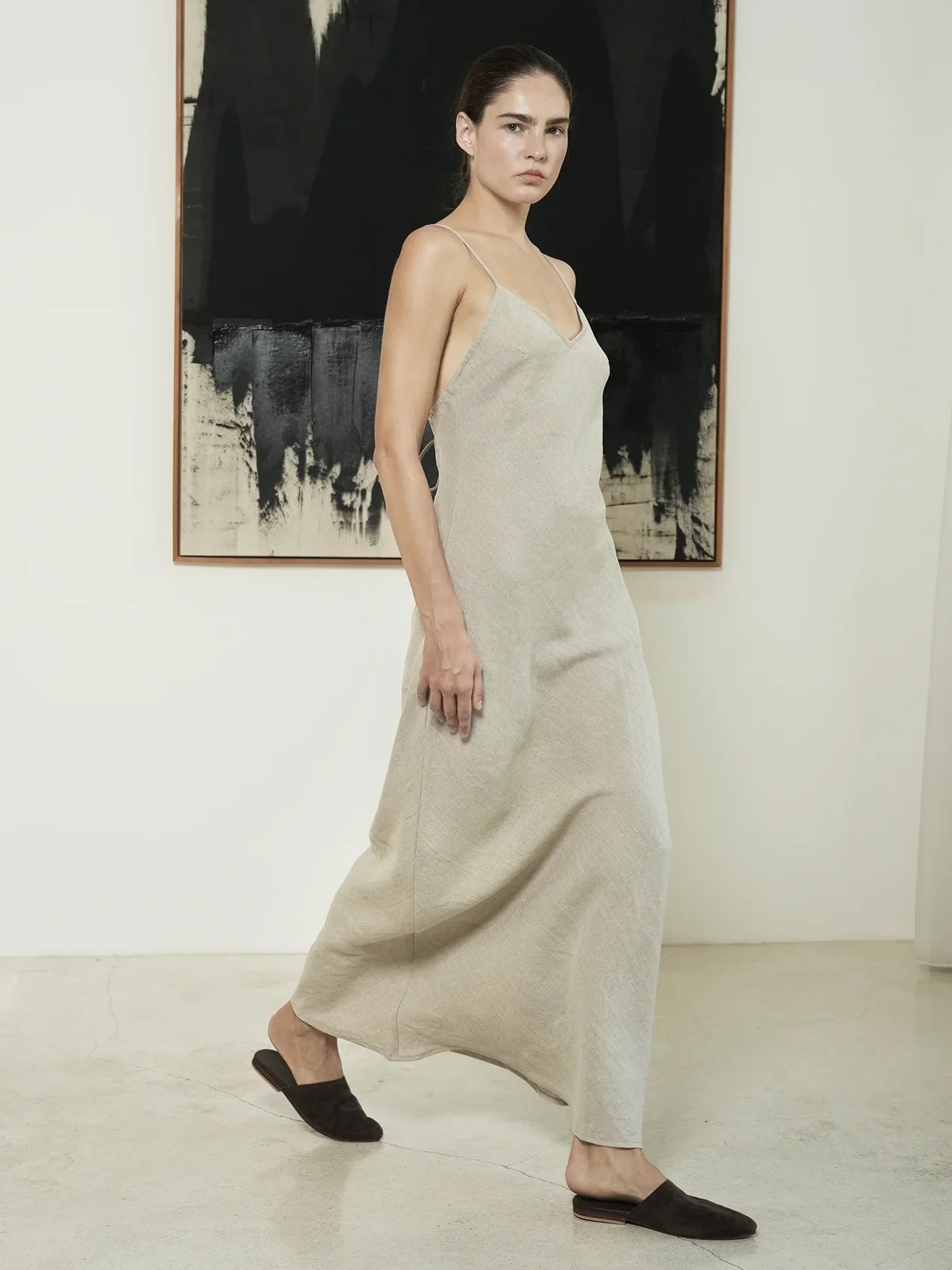 Linen Slip Dress (Natural Brown)