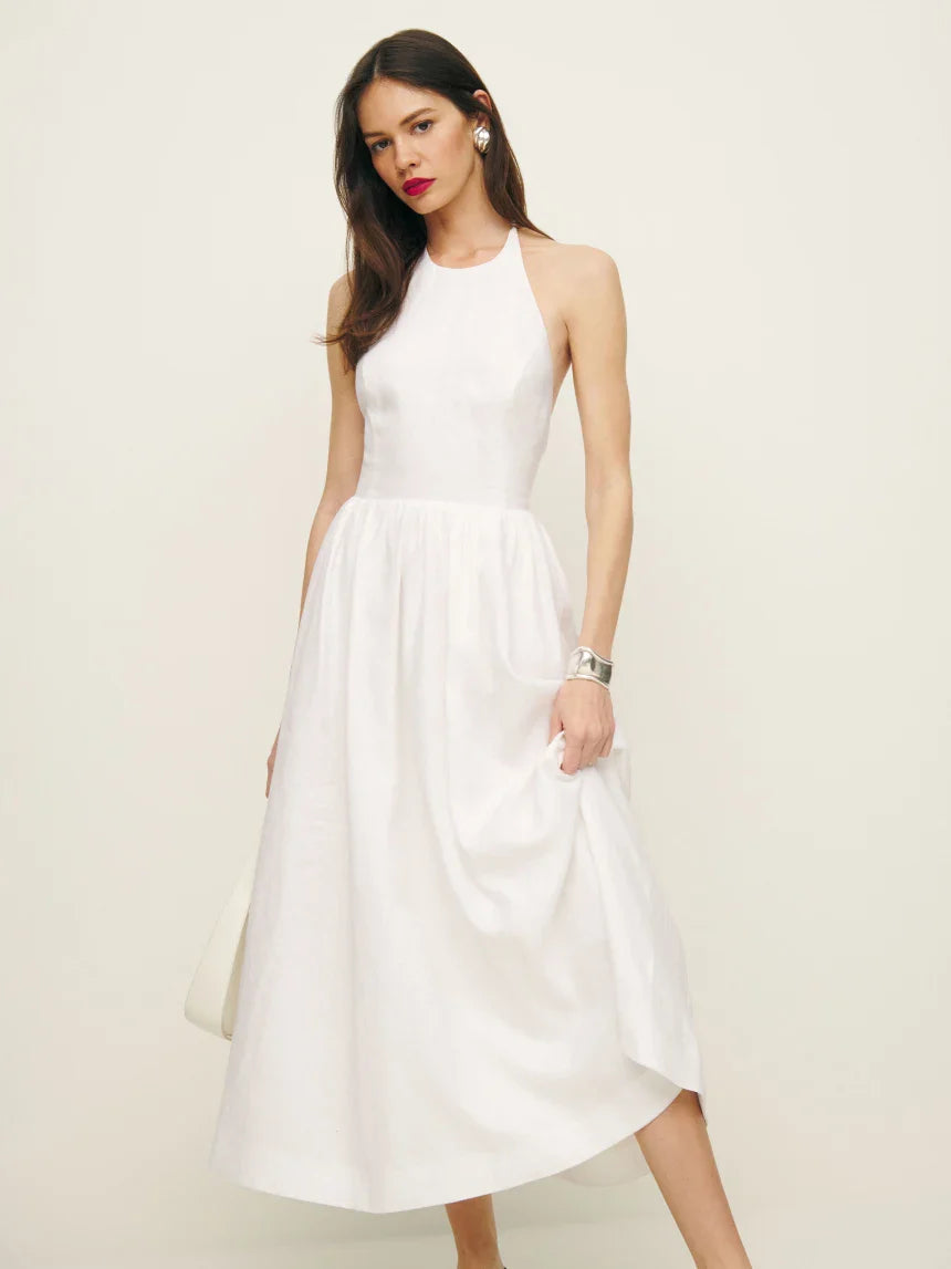 Percy Linen Dress - Sleeveless (White)