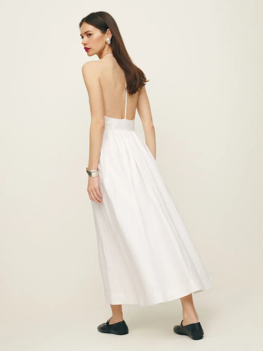 Percy Linen Dress - Sleeveless (White)