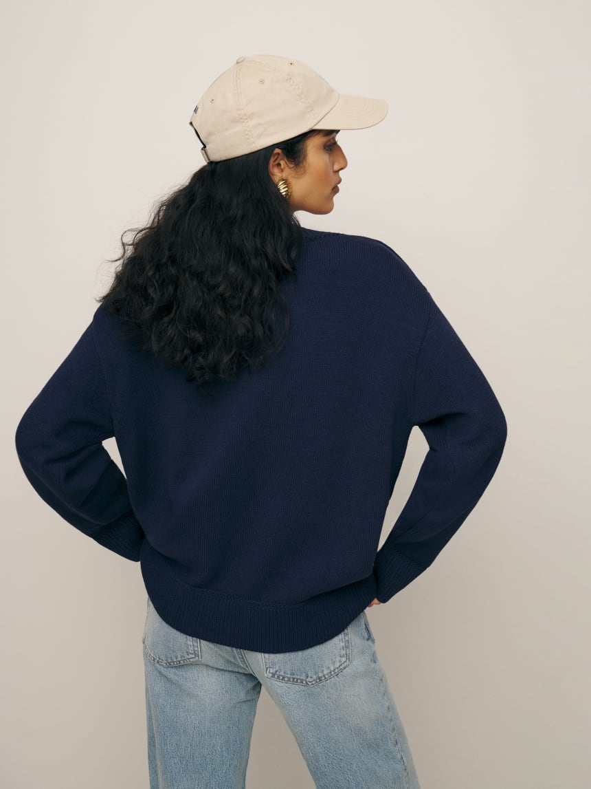 Sienna Oversized Cotton V Neck (Navy)