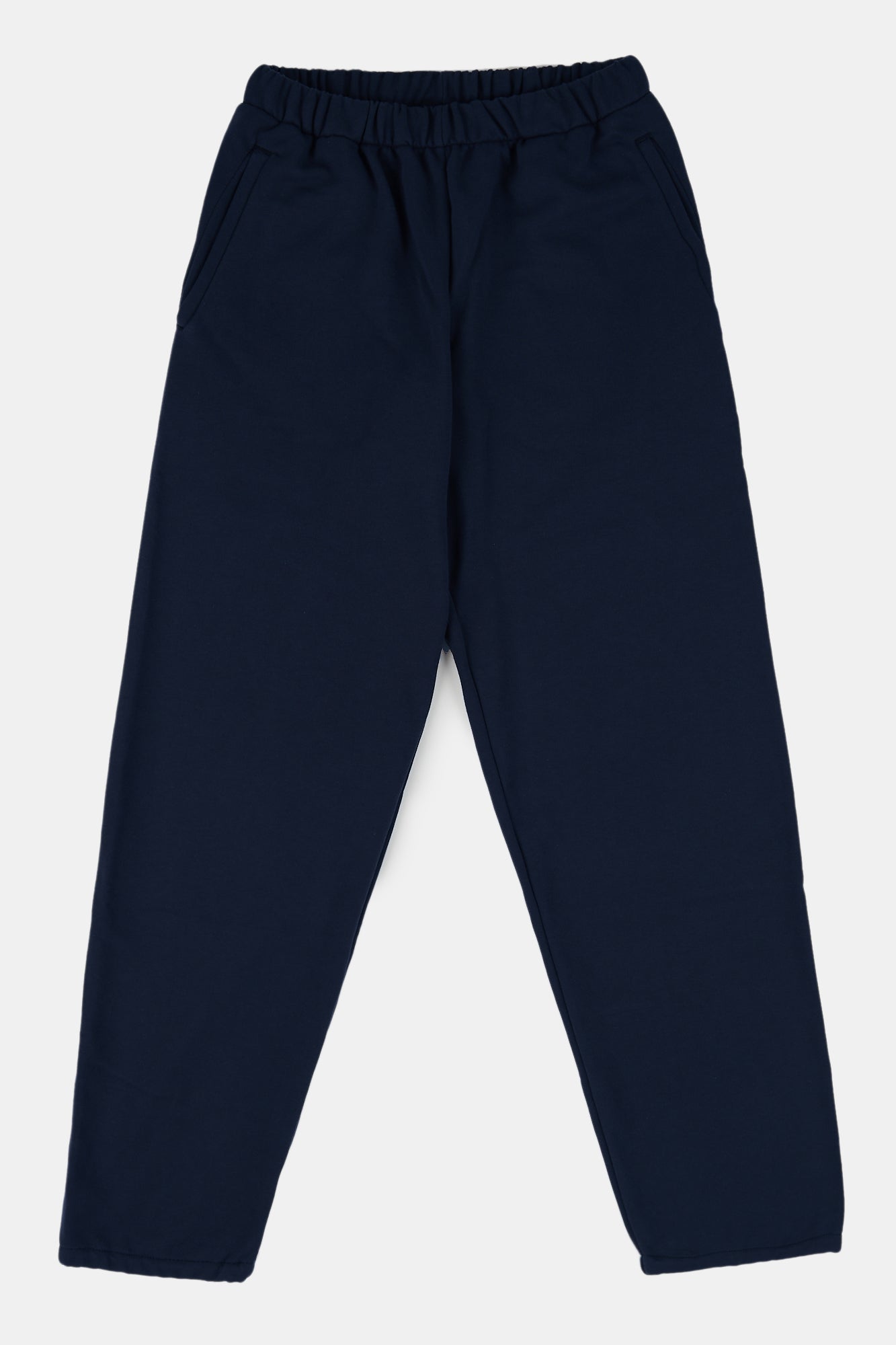 Flatlay product shot of women's sweatpant in navy