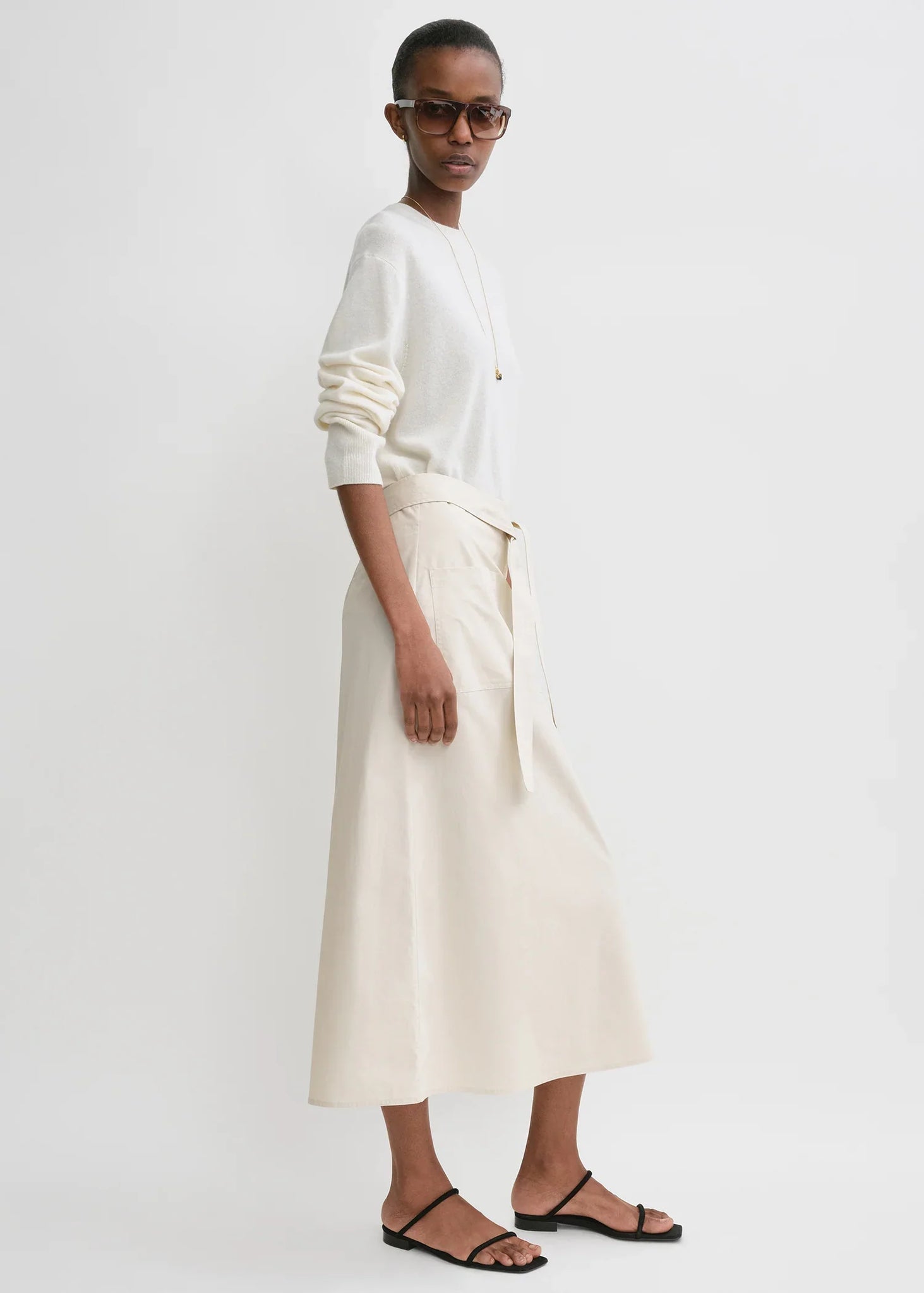 Tie-Waist Cotton Skirt - Stone