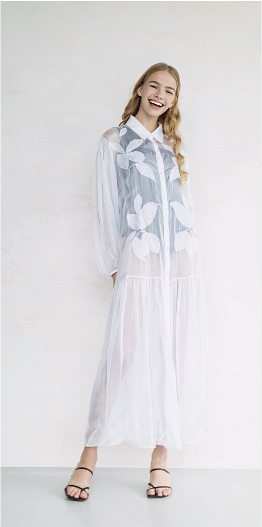 Organic peace silk dress with embroidery