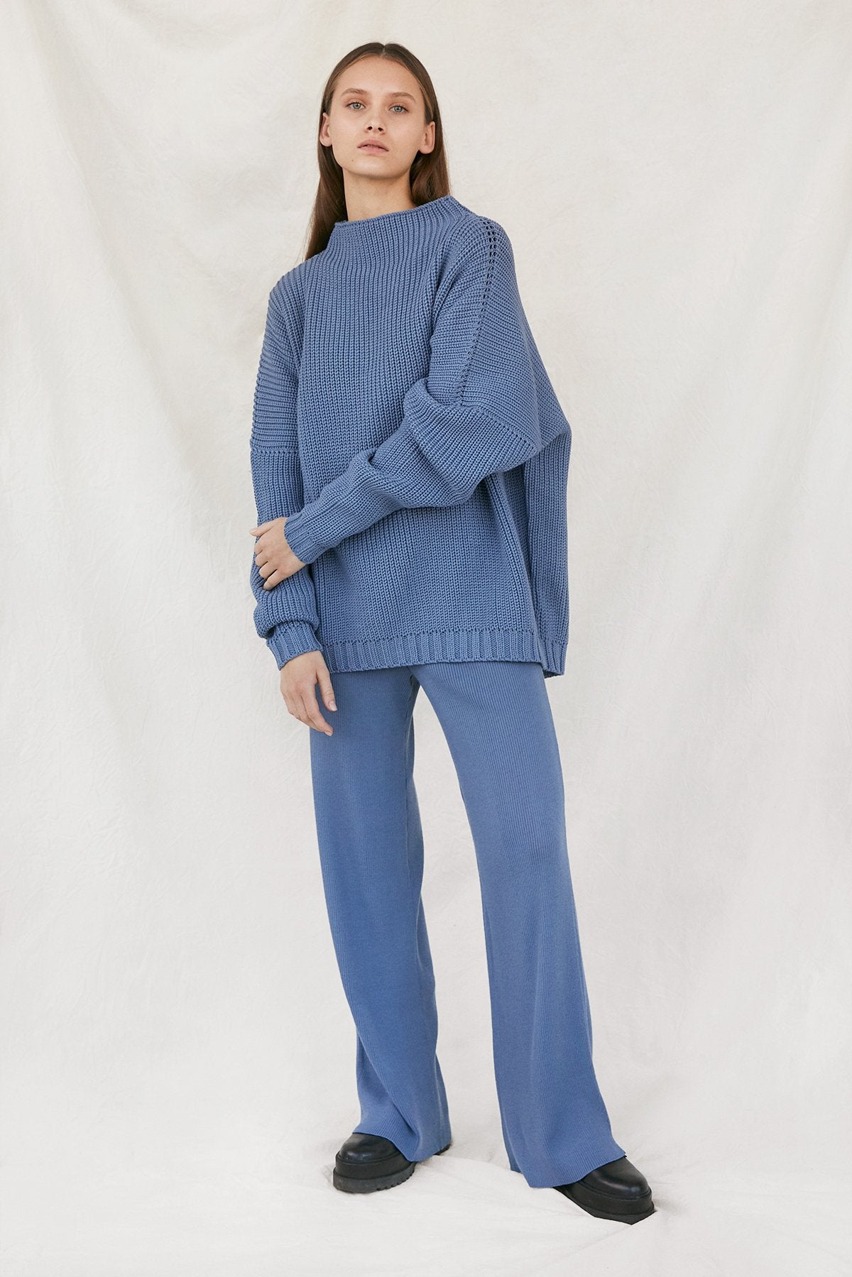 Delčia: Dusty Blue Cotton Sweater – The Knotty Ones