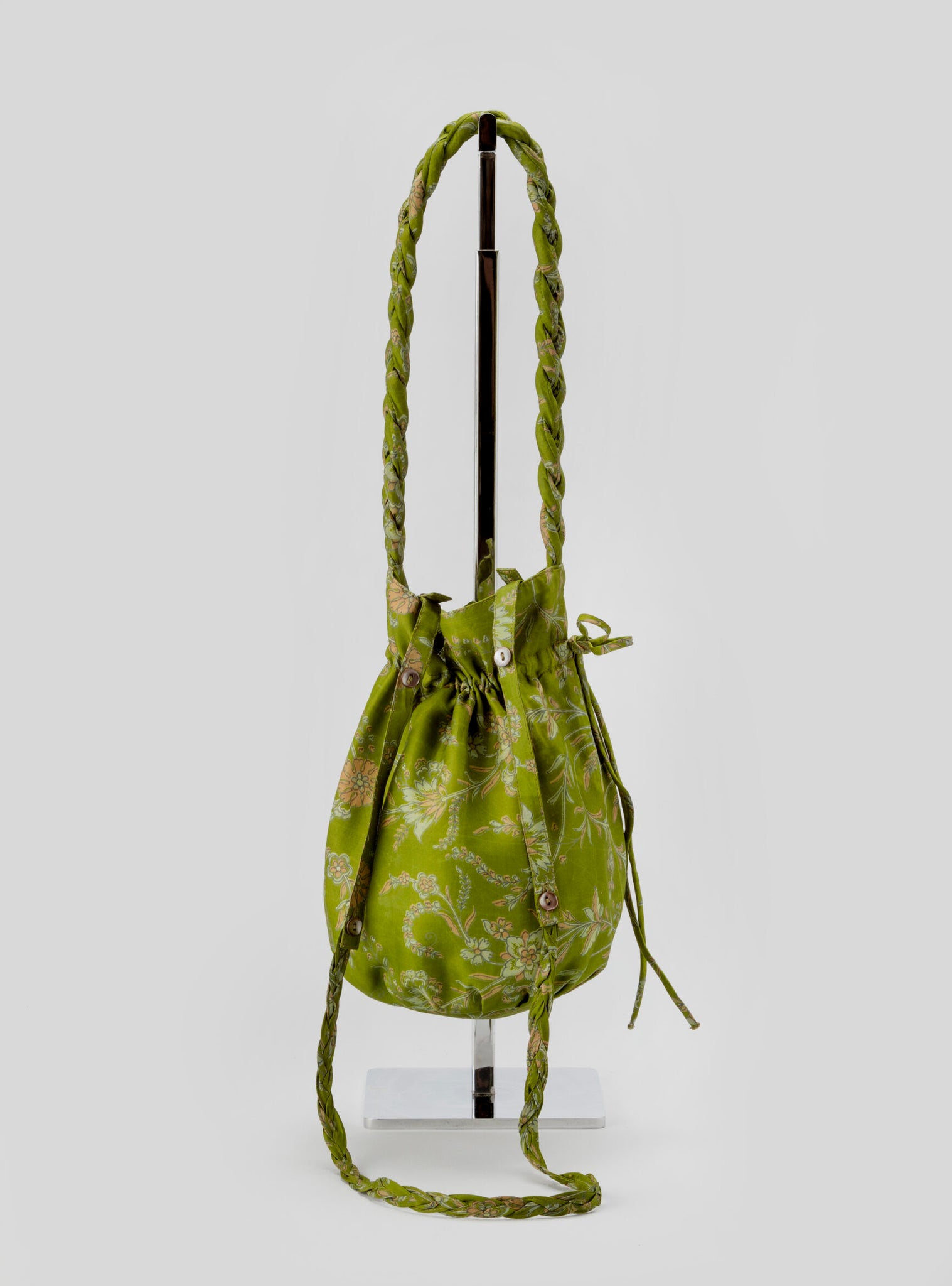 Damyanti Braided Silk Sari Pouch – Light Green Flower